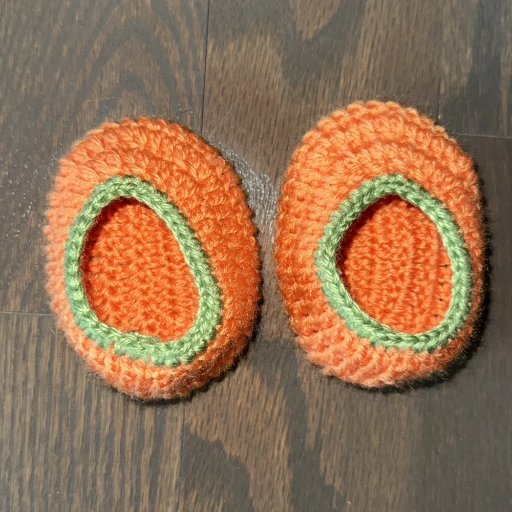 Hand Crochet Pumpkin Baby Halloween Costume Set 0-3M Hat Booties Diaper Cover
